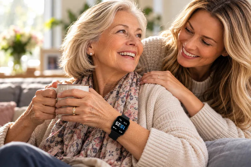 Elderly woman wearing a HelpAlert watch